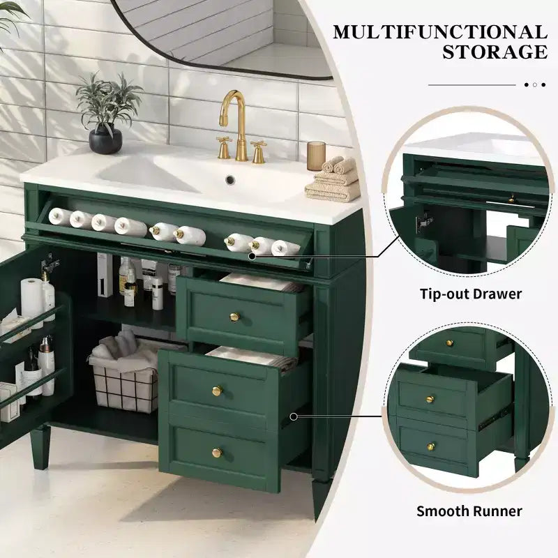 36Bathroom Vanity with Sink, Bathroom Storage Cabinet with Drawers, Single Sink Bathroom Vanity