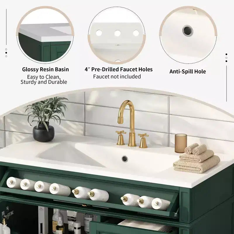 36Bathroom Vanity with Sink, Bathroom Storage Cabinet with Drawers, Single Sink Bathroom Vanity