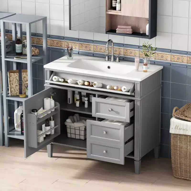 36Bathroom Vanity with Sink, Bathroom Storage Cabinet with Drawers, Single Sink Bathroom Vanity