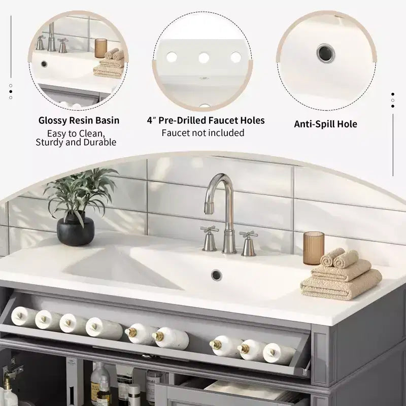 36Bathroom Vanity with Sink, Bathroom Storage Cabinet with Drawers, Single Sink Bathroom Vanity
