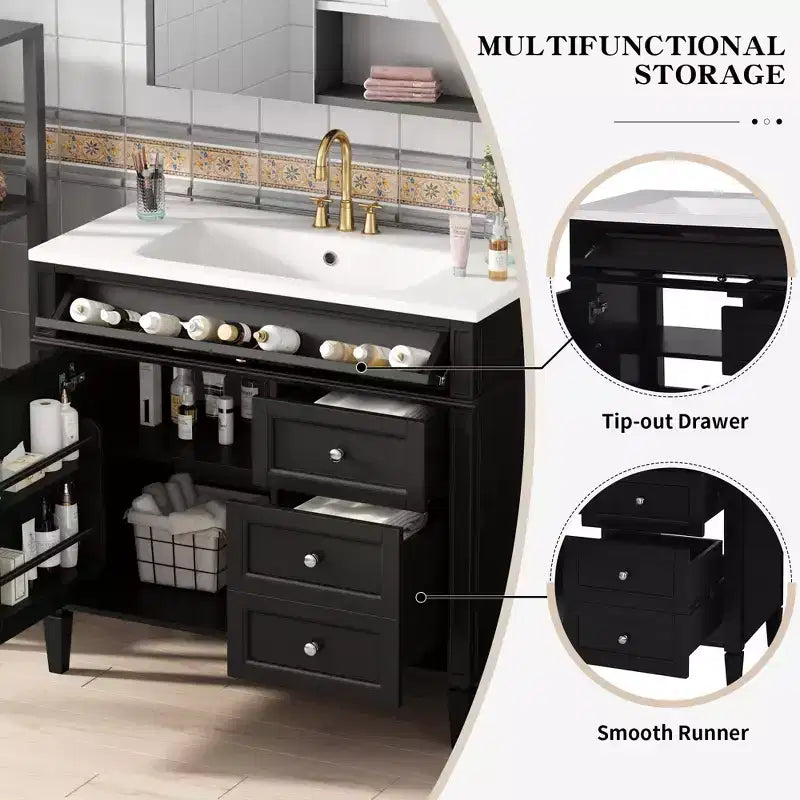 36Bathroom Vanity with Sink, Bathroom Storage Cabinet with Drawers, Single Sink Bathroom Vanity