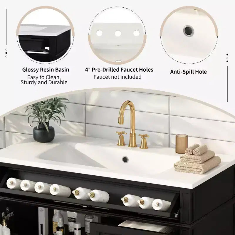 36Bathroom Vanity with Sink, Bathroom Storage Cabinet with Drawers, Single Sink Bathroom Vanity