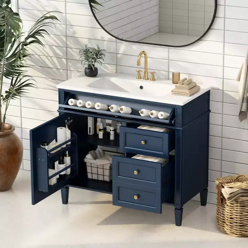 36Bathroom Vanity with Sink, Bathroom Storage Cabinet with Drawers, Single Sink Bathroom Vanity