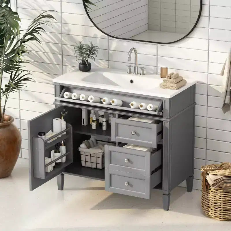 36Bathroom Vanity with Sink, Bathroom Storage Cabinet with Drawers, Single Sink Bathroom Vanity