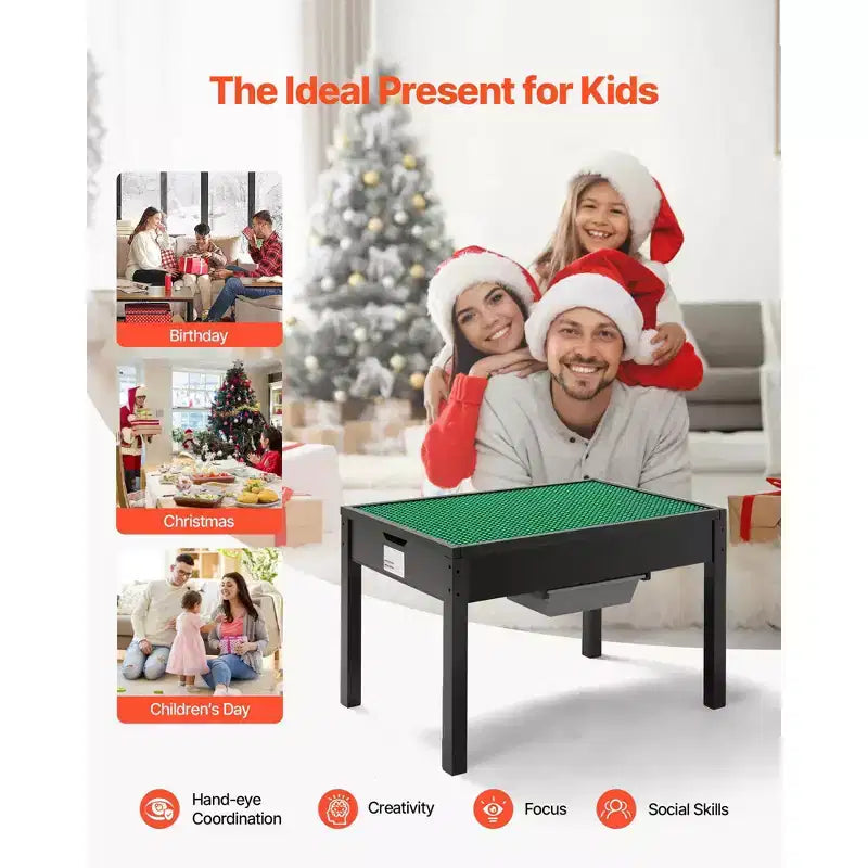 Kids Wooden Activity Table with Double-Sided Top and Storage Bins for Ages 3+
