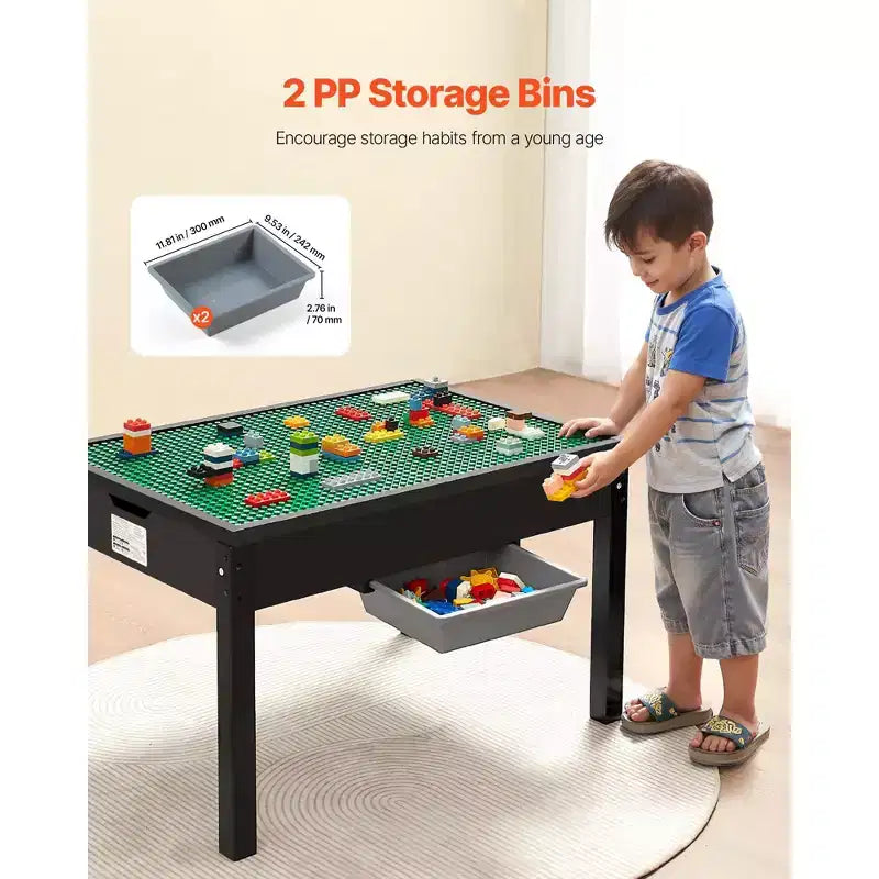 Kids Wooden Activity Table with Double-Sided Top and Storage Bins for Ages 3+