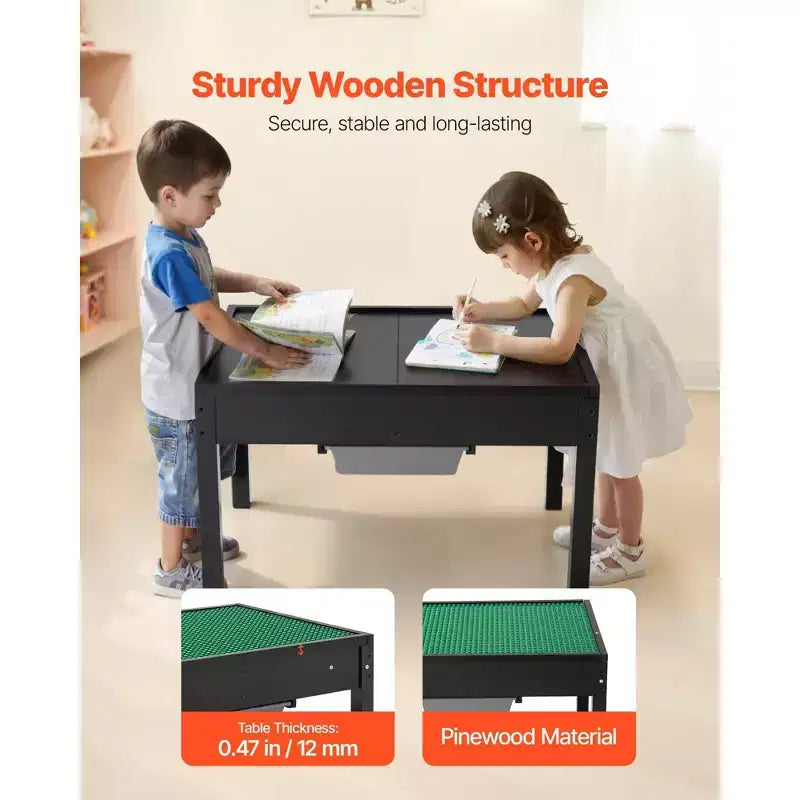 Kids Wooden Activity Table with Double-Sided Top and Storage Bins for Ages 3+