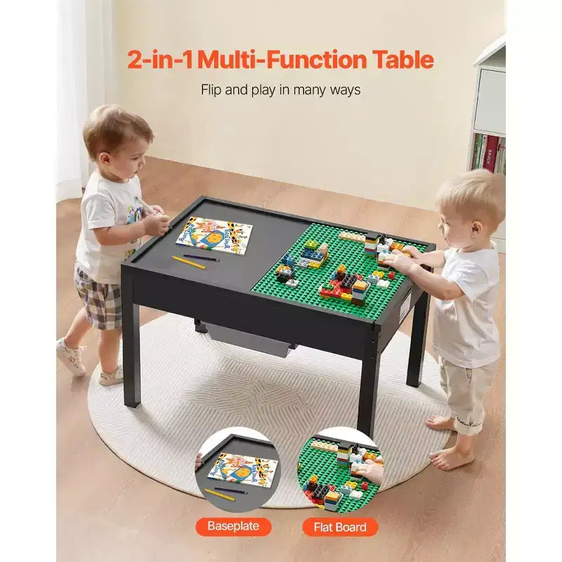 Kids Wooden Activity Table with Double-Sided Top and Storage Bins for Ages 3+