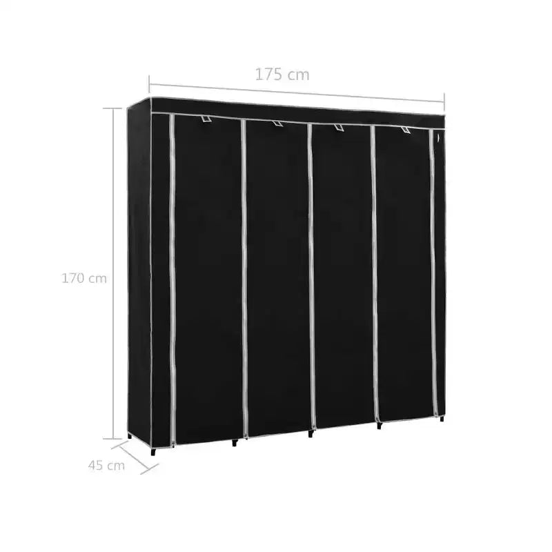 vidaXL Wardrobe Black Iron Frame and Polyester Fabric Large Wardrobe - Black