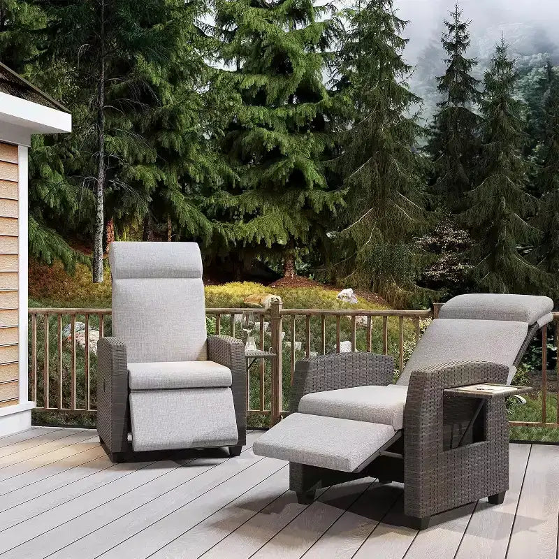 COZONY Patio Recliner Chair, Adjustable Back Footrest PE Wicker Weather Resistant with Flip Up Table Air Pump