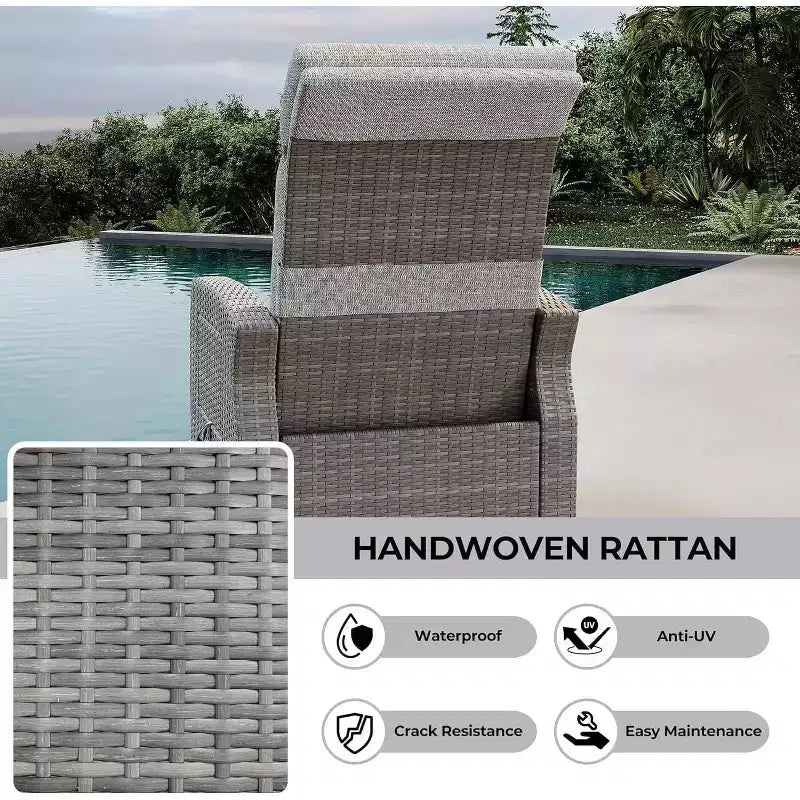 COZONY Patio Recliner Chair, Adjustable Back Footrest PE Wicker Weather Resistant with Flip Up Table Air Pump