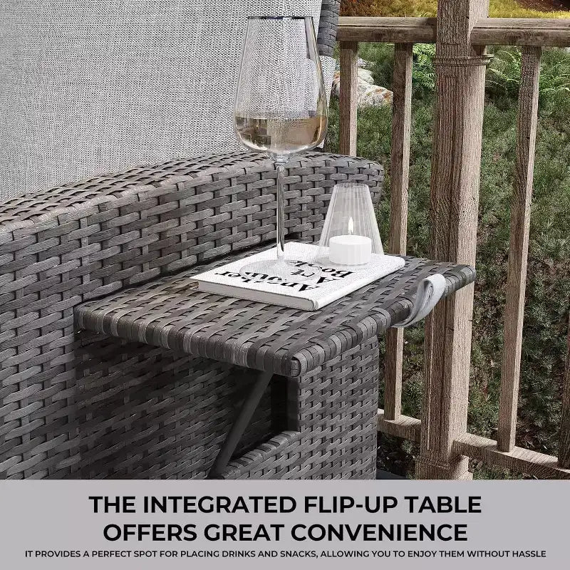 COZONY Patio Recliner Chair, Adjustable Back Footrest PE Wicker Weather Resistant with Flip Up Table Air Pump