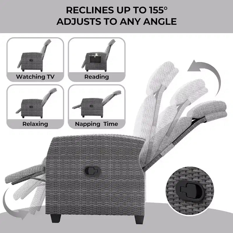 COZONY Patio Recliner Chair, Adjustable Back Footrest PE Wicker Weather Resistant with Flip Up Table Air Pump