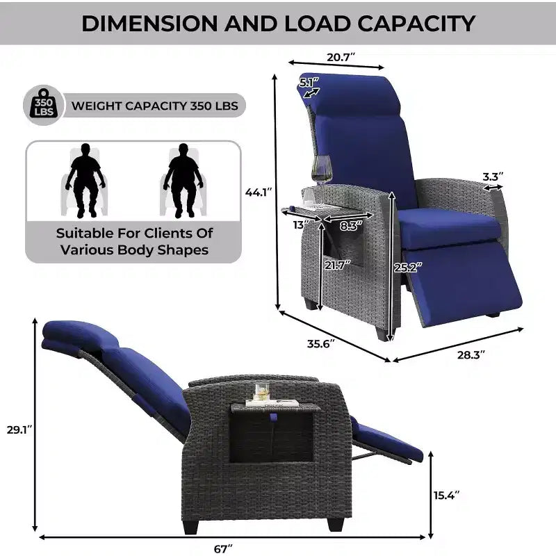 COZONY Patio Recliner Chair, Adjustable Back Footrest PE Wicker Weather Resistant with Flip Up Table Air Pump