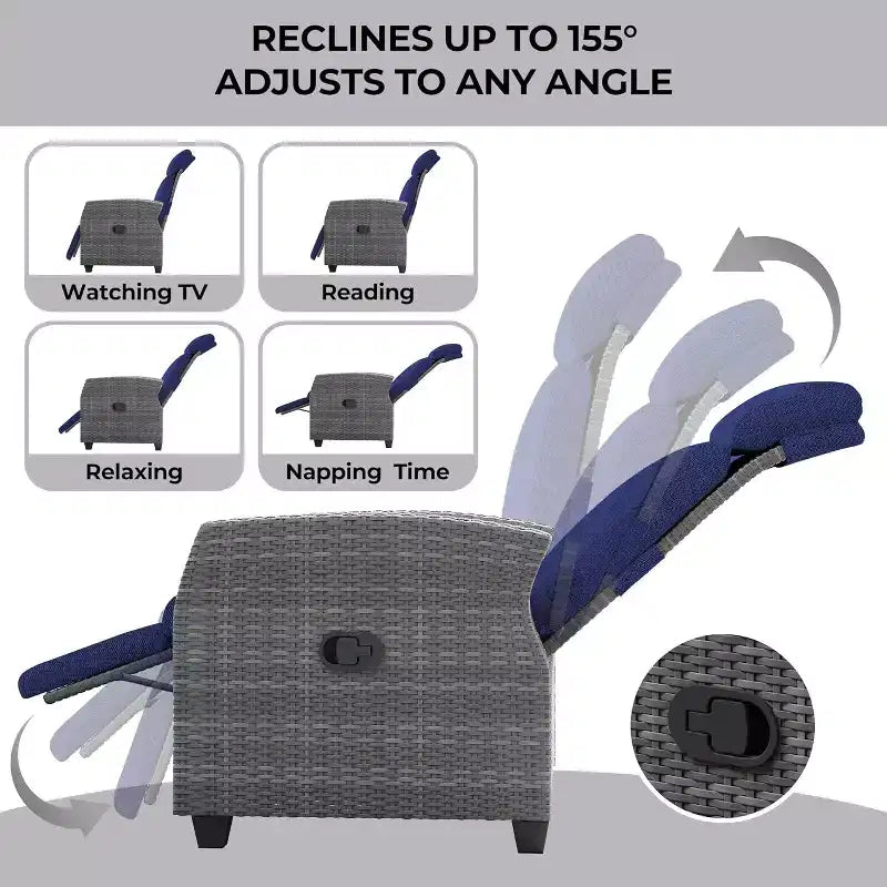 COZONY Patio Recliner Chair, Adjustable Back Footrest PE Wicker Weather Resistant with Flip Up Table Air Pump