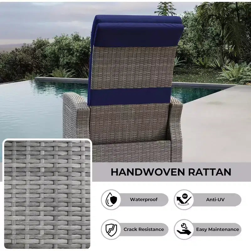 COZONY Patio Recliner Chair, Adjustable Back Footrest PE Wicker Weather Resistant with Flip Up Table Air Pump