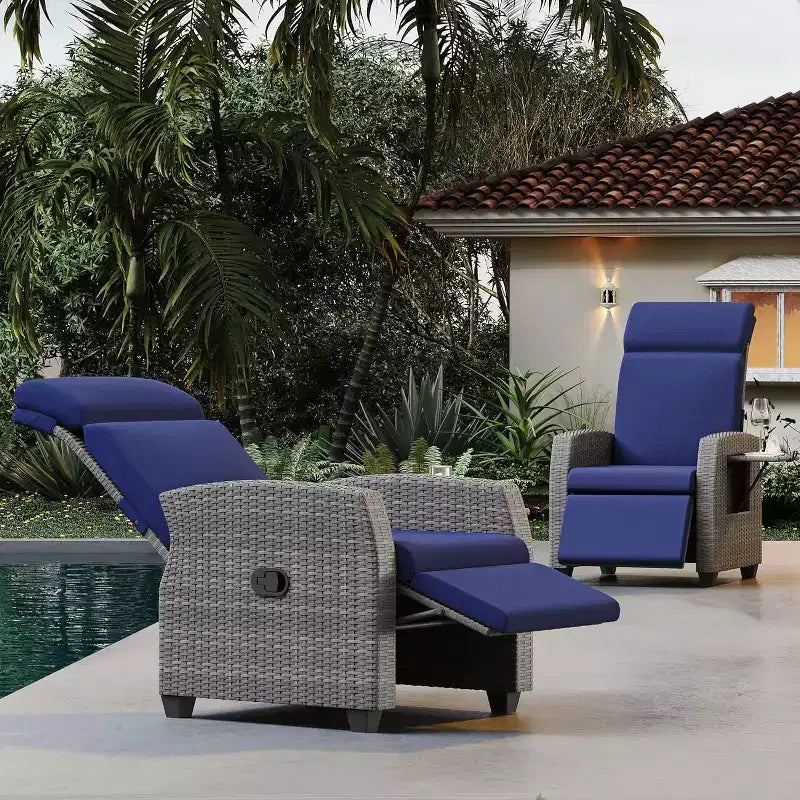 COZONY Patio Recliner Chair, Adjustable Back Footrest PE Wicker Weather Resistant with Flip Up Table Air Pump