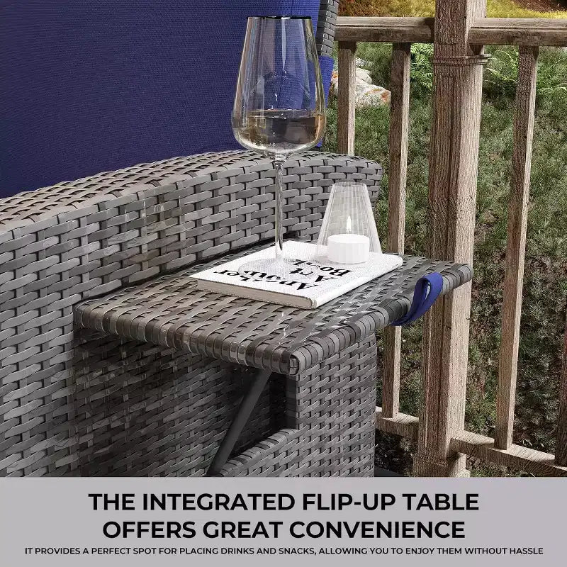 COZONY Patio Recliner Chair, Adjustable Back Footrest PE Wicker Weather Resistant with Flip Up Table Air Pump