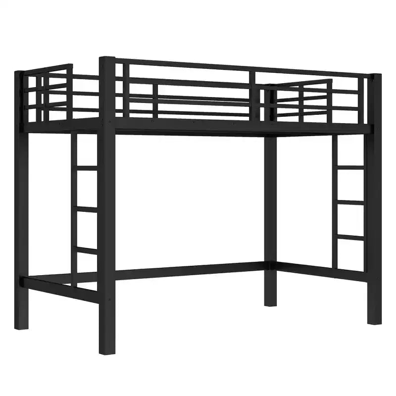 Bellemave Twin/Queen Size Metal Loft Bed with Easy Climbing Ladder and Guardrails, Black