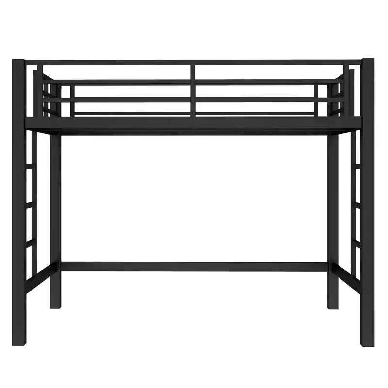 Bellemave Twin/Queen Size Metal Loft Bed with Easy Climbing Ladder and Guardrails, Black