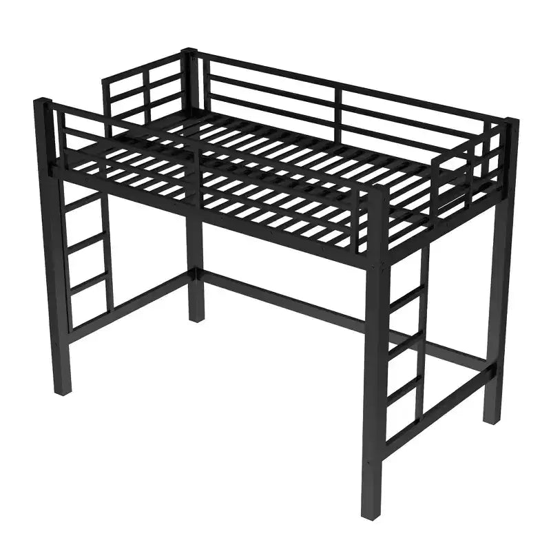 Bellemave Twin/Queen Size Metal Loft Bed with Easy Climbing Ladder and Guardrails, Black