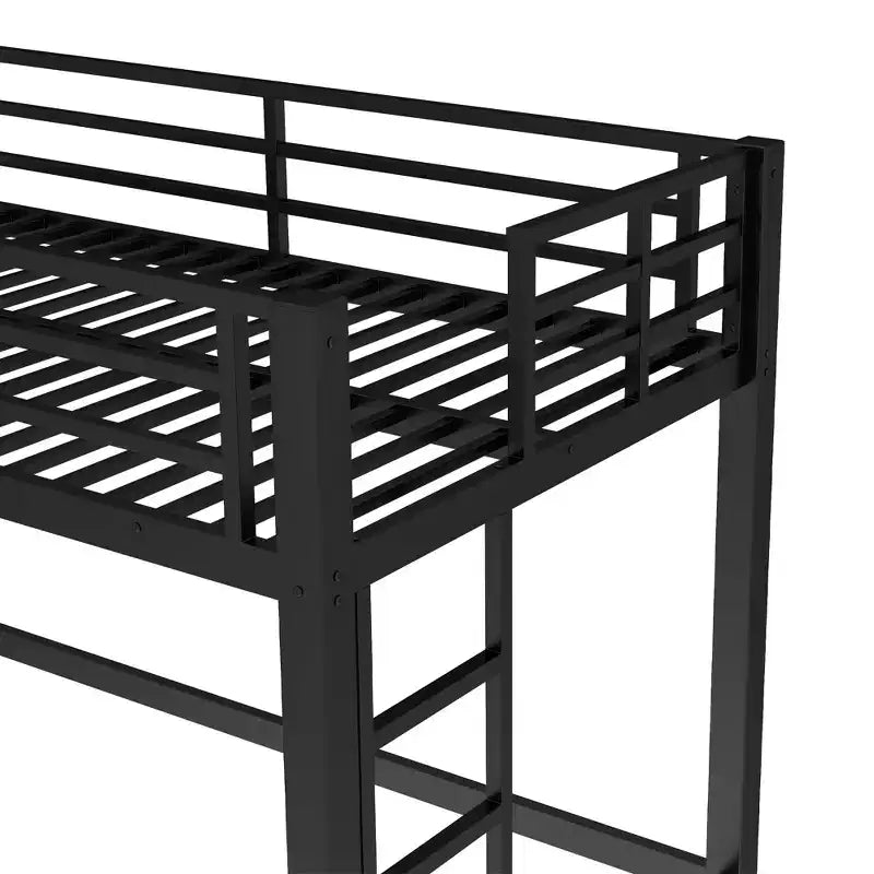 Bellemave Twin/Queen Size Metal Loft Bed with Easy Climbing Ladder and Guardrails, Black
