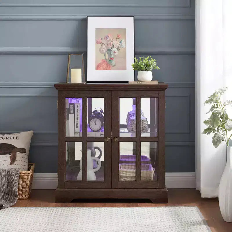 Antique Display Cabinet with Adjustable Shelves, Retro Design Quality Showcase with Lattice Doors Elegant Bookcase and Storage Cabinet for Home Decor