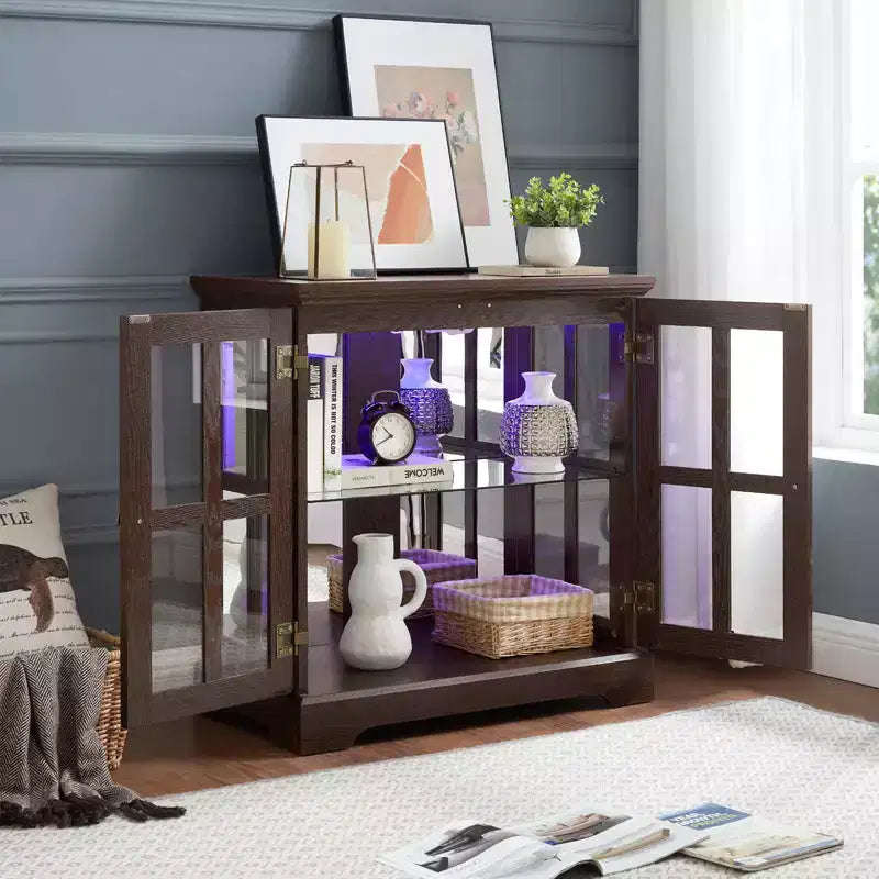 Antique Display Cabinet with Adjustable Shelves, Retro Design Quality Showcase with Lattice Doors Elegant Bookcase and Storage Cabinet for Home Decor
