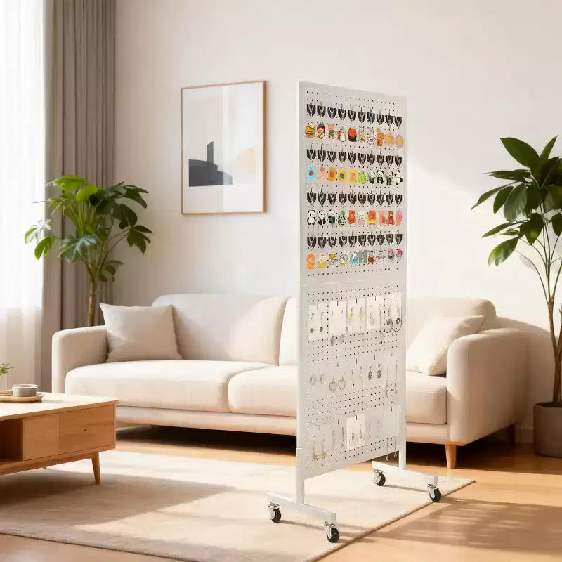 Acekool 2'x5' Pegboard Display Stand with Wheels, Metal Peg Board Display Rack with T-Base and Hooks for Craft Fair, Retail and Home Organizer