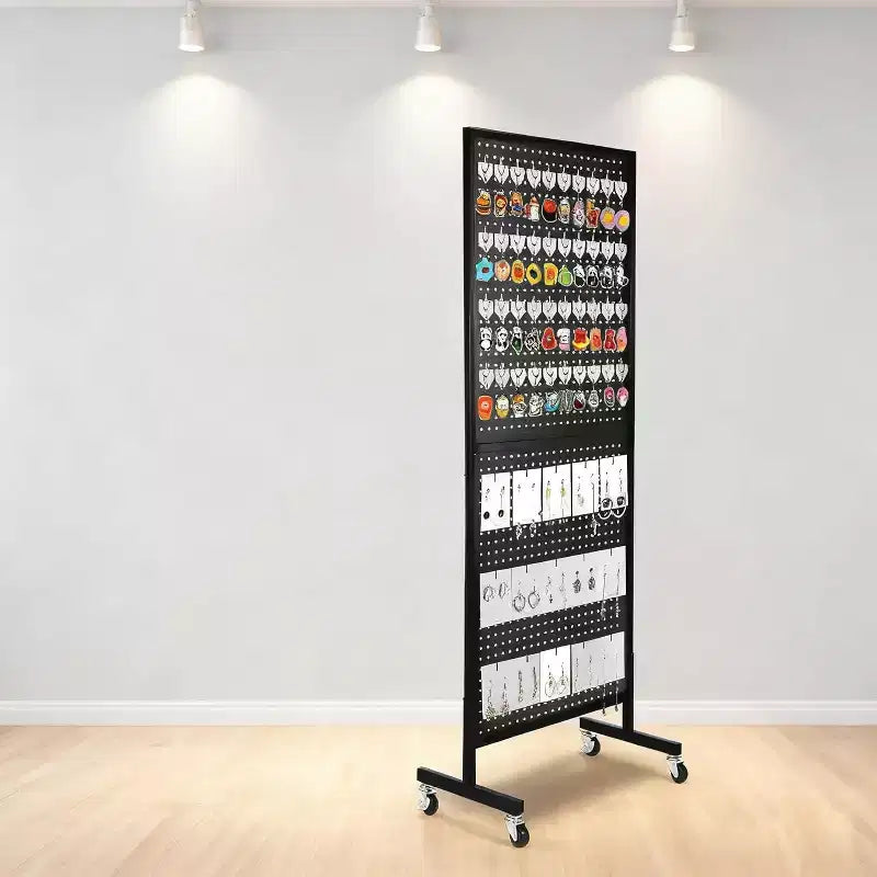 Acekool 2'x5' Pegboard Display Stand with Wheels, Metal Peg Board Display Rack with T-Base and Hooks for Craft Fair, Retail and Home Organizer
