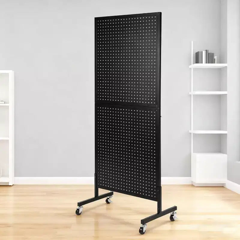 Acekool 2'x5' Pegboard Display Stand with Wheels, Metal Peg Board Display Rack with T-Base and Hooks for Craft Fair, Retail and Home Organizer