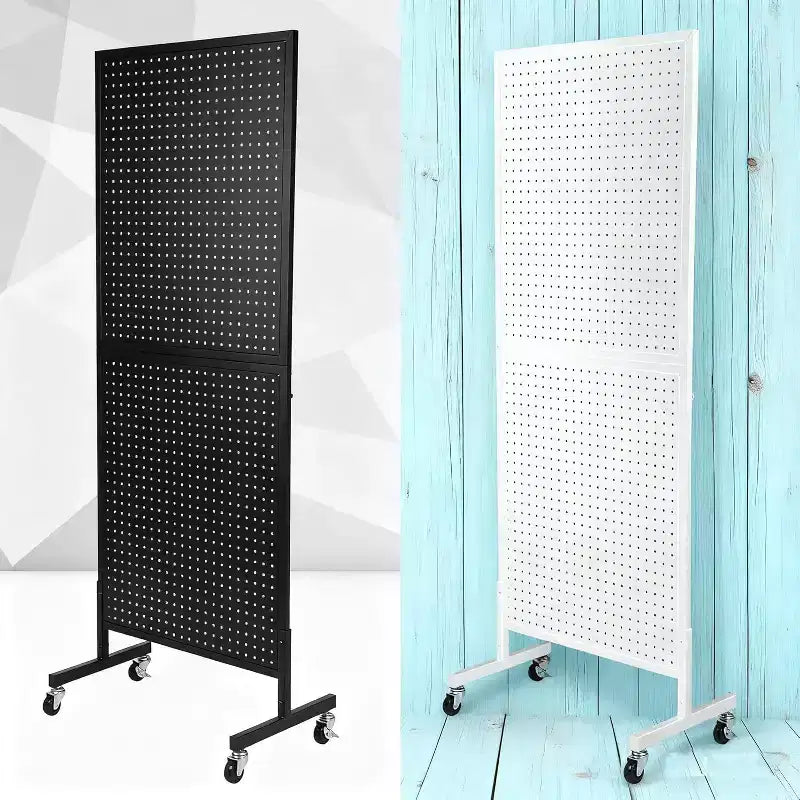 Acekool 2'x5' Pegboard Display Stand with Wheels, Metal Peg Board Display Rack with T-Base and Hooks for Craft Fair, Retail and Home Organizer