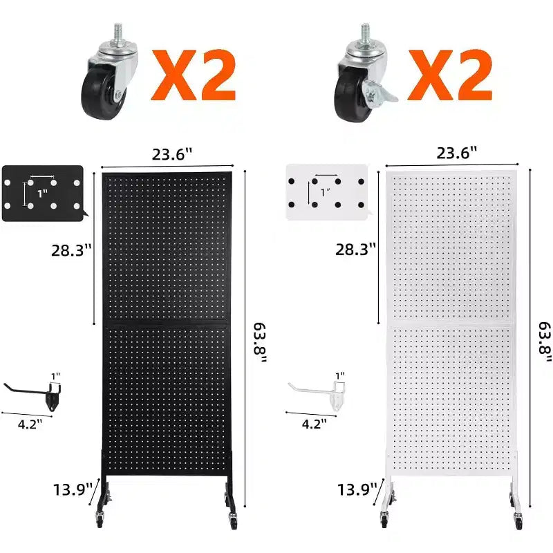 Acekool 2'x5' Pegboard Display Stand with Wheels, Metal Peg Board Display Rack with T-Base and Hooks for Craft Fair, Retail and Home Organizer