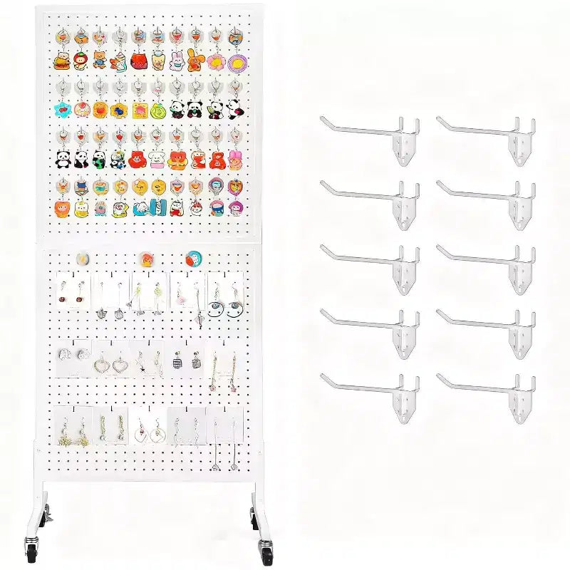 Acekool 2'x5' Pegboard Display Stand with Wheels, Metal Peg Board Display Rack with T-Base and Hooks for Craft Fair, Retail and Home Organizer