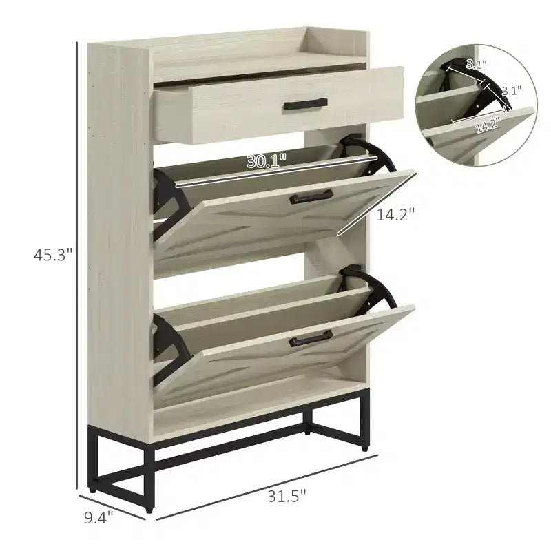 Slim Shoe Storage Cabinet, Shoes Cabinet Organizer with 2 Flip Drawers, Adjustable Shelves for 12 Pair