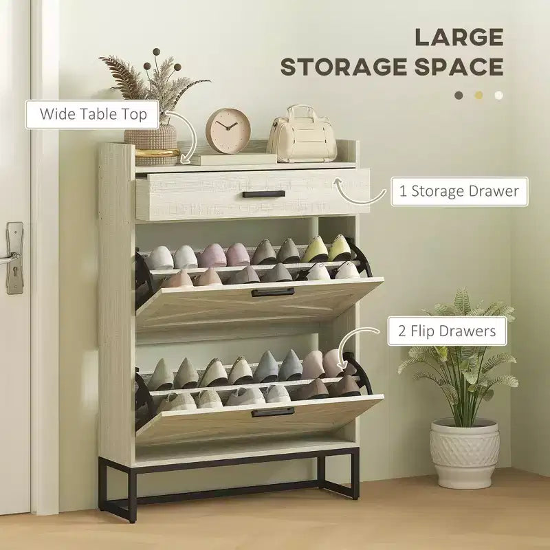 Slim Shoe Storage Cabinet, Shoes Cabinet Organizer with 2 Flip Drawers, Adjustable Shelves for 12 Pair