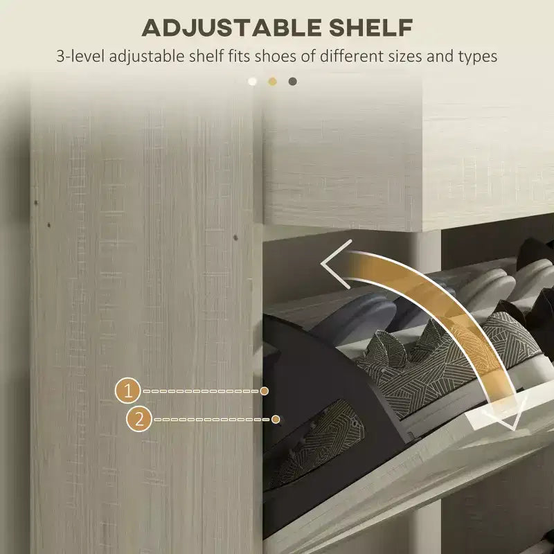 Slim Shoe Storage Cabinet, Shoes Cabinet Organizer with 2 Flip Drawers, Adjustable Shelves for 12 Pair