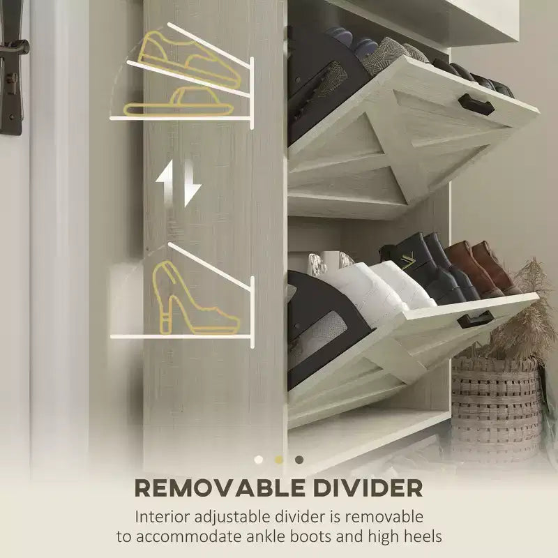Slim Shoe Storage Cabinet, Shoes Cabinet Organizer with 2 Flip Drawers, Adjustable Shelves for 12 Pair