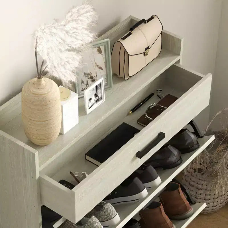 Slim Shoe Storage Cabinet, Shoes Cabinet Organizer with 2 Flip Drawers, Adjustable Shelves for 12 Pair