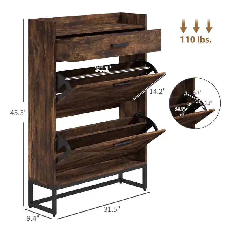 Slim Shoe Storage Cabinet, Shoes Cabinet Organizer with 2 Flip Drawers, Adjustable Shelves for 12 Pair