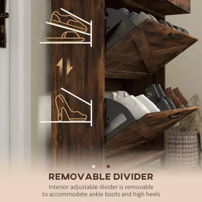 Slim Shoe Storage Cabinet, Shoes Cabinet Organizer with 2 Flip Drawers, Adjustable Shelves for 12 Pair