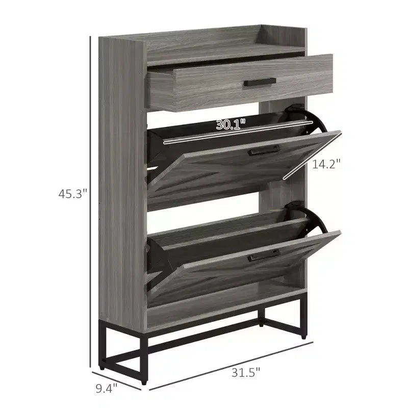 Slim Shoe Storage Cabinet, Shoes Cabinet Organizer with 2 Flip Drawers, Adjustable Shelves for 12 Pair