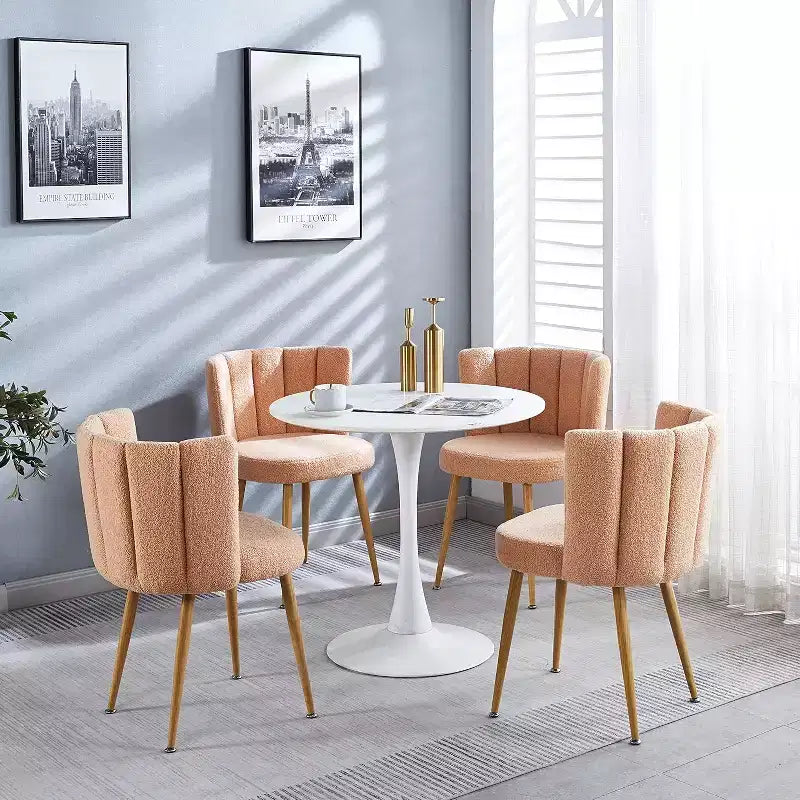 Set of 3 Dining Chairs,Modern Shorthair Upholstered Side Chairs with Armless Design,Iron Tube Wood Color Legs,Perfect for Kitchen,Living Room,or Cafe