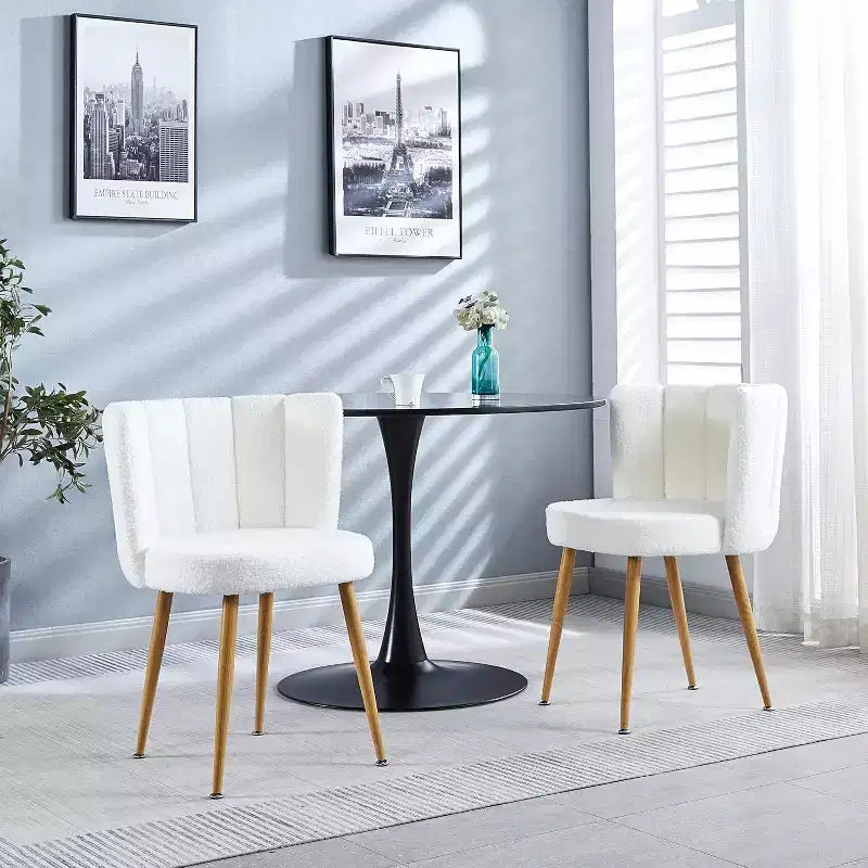 Set of 3 Dining Chairs,Modern Shorthair Upholstered Side Chairs with Armless Design,Iron Tube Wood Color Legs,Perfect for Kitchen,Living Room,or Cafe