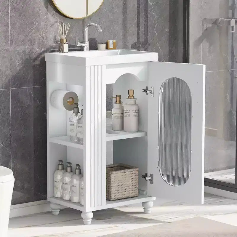 20 Small Bathroom Vanity Sink Combo with Storage , Bathroom Floor Cabinet with Adjustable Shelf