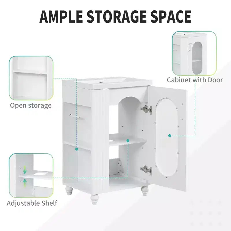 20 Small Bathroom Vanity Sink Combo with Storage , Bathroom Floor Cabinet with Adjustable Shelf