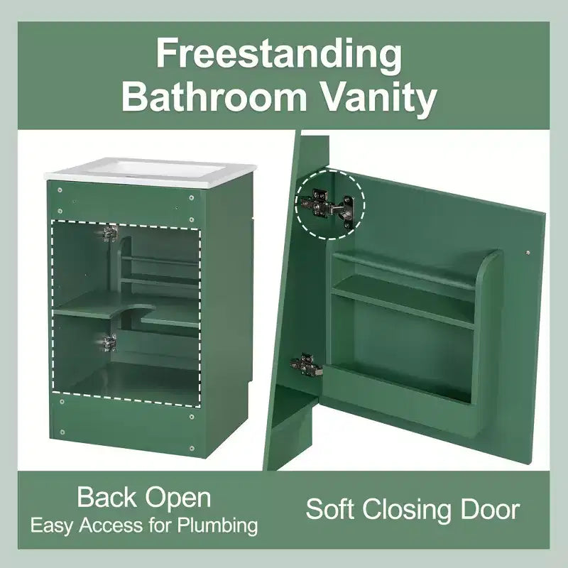 Bathroom Vanity with Sink, Free Standing Single Basin Vanity Set with Storage Rack, Solid Wood Bathroom Cabinet with Ceramic Basin