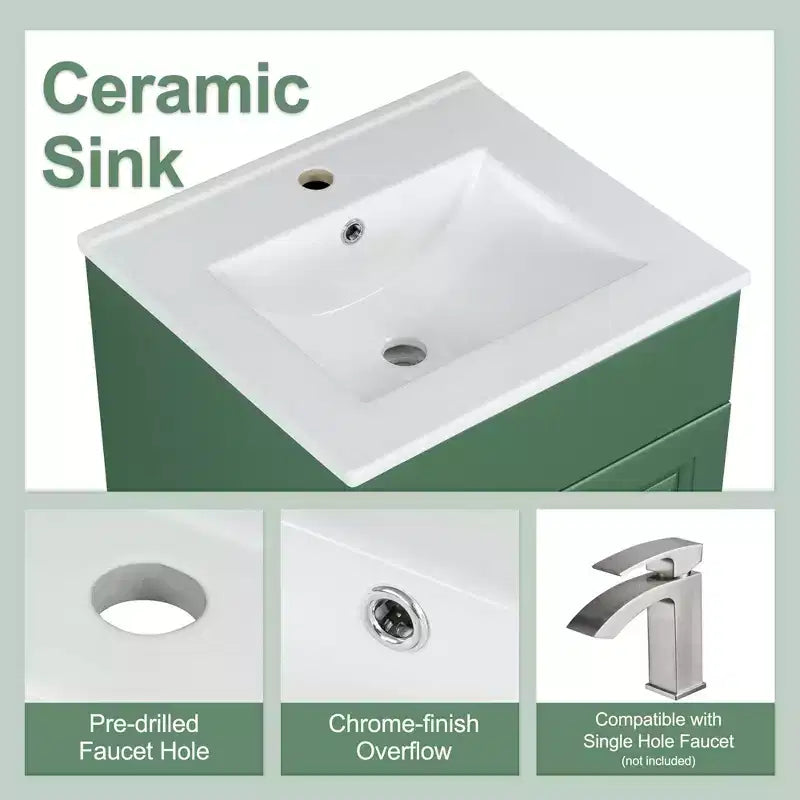 Bathroom Vanity with Sink, Free Standing Single Basin Vanity Set with Storage Rack, Solid Wood Bathroom Cabinet with Ceramic Basin