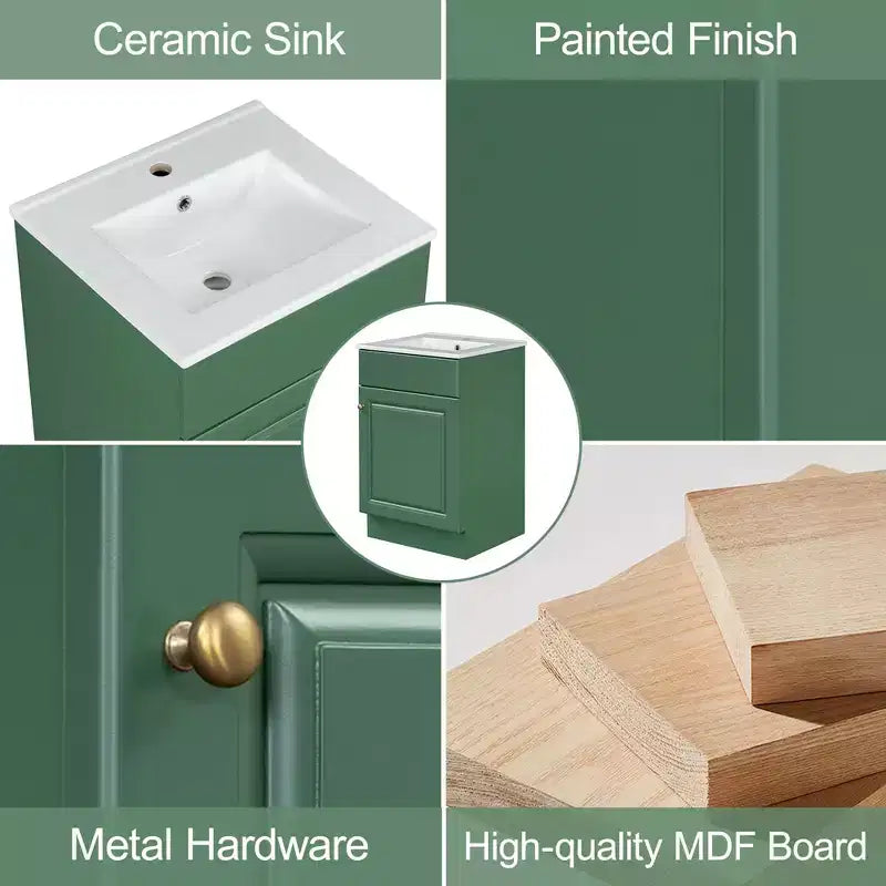 Bathroom Vanity with Sink, Free Standing Single Basin Vanity Set with Storage Rack, Solid Wood Bathroom Cabinet with Ceramic Basin