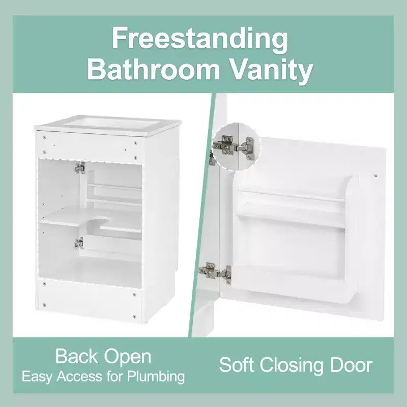 Bathroom Vanity with Sink, Free Standing Single Basin Vanity Set with Storage Rack, Solid Wood Bathroom Cabinet with Ceramic Basin